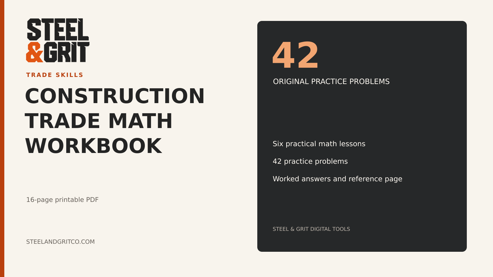 Construction Trade Math Workbook product cover