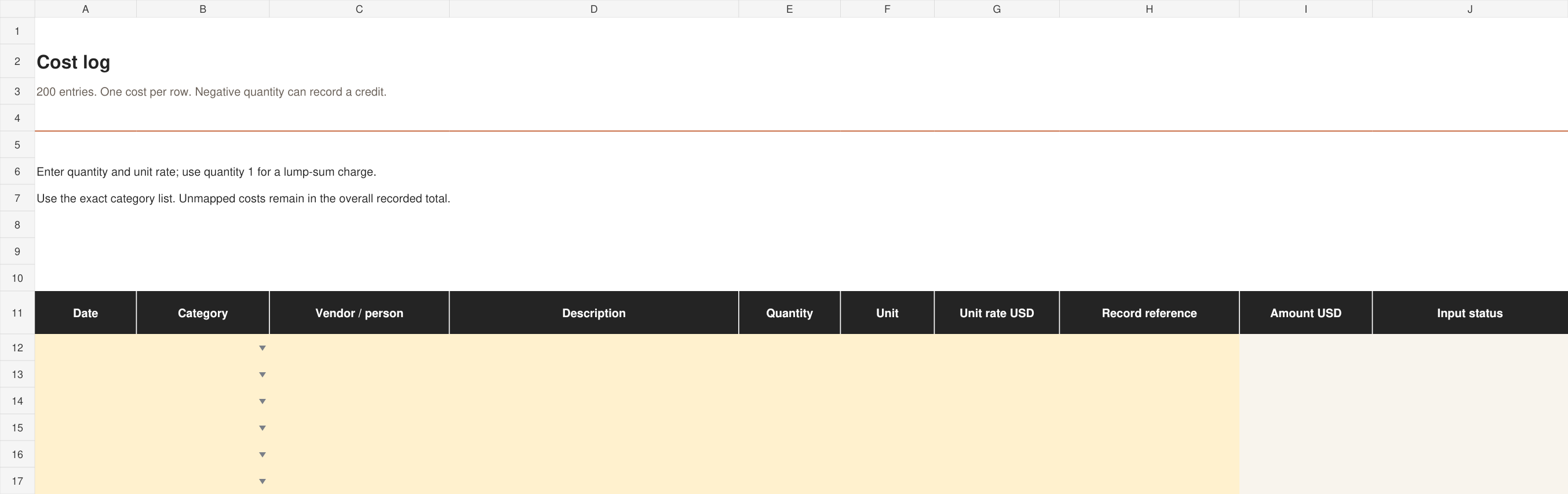 Actual Job Cost & Profit Tracker spreadsheet preview